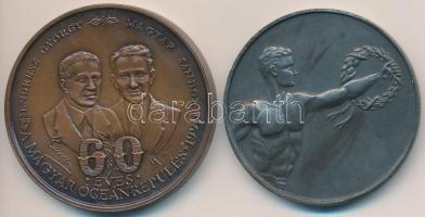 1946. "A Felszabadulás Emlékére - N.S.B. - 1946. IV. 4." fém emlékérem (40mm) + Bozó Gyula (1913-2004) 1991. "60 éves a magyar óceánrepülés Endresz György - Magyar Sándor / Harbour Grace - Bicske" Br emlékérem (42,5mm) T:1-,2 kis ph.