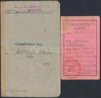 1918 2 db katonai igazolvány, fénykép nélkül, egyik belül sérült / Military ID-s