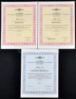 Budapest 1991-1993. "CENTROP Tüzeléstechnikai, Környezetvédelmi, Szerviz és Kereskedelmi Részvénytársaság" 3db klf részvénye, mind szelvénnyel T:I,I-