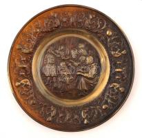 Holland fém falitányér, jelzett, préselt, d:37 cm