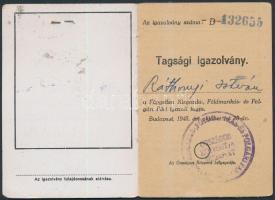 1946 FKGP Kisgazda Párt tagsági igazolvány