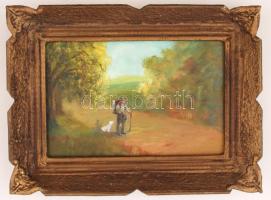 Jelzés nélkül: Drótostót, olaj, farost, díszes fa keretben, 18×28 cm