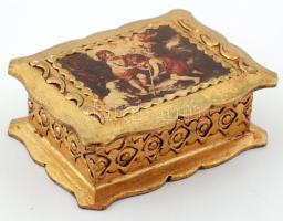 Festett fa dobozka, szentkép nyomattal, 11×8 cm