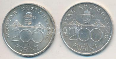 1993. 200Ft Ag "MNB" + 1994. 200Ft Ag "Deák" T:2,2-