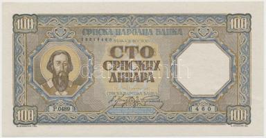 Szerbia / Német megszállás 1943. 100D T:I-
Serbia / German occupation 1943. 100 Dinara C:AU