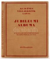 Jubileumi album 1879-1929. A magyar építőművészet és építőipar 50 éve. I. kötet. Szerkesztették: Lakatos Mihály, Mészáros L. Edgár és Óriás Zoltán okl. mérnök. Kiadja a Vállalkozók Lapja. Kiadói egészvászon kötés, jó állapotban.