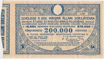 Budapest 1913. 4K "Sorsjegy a XXX. Magyar Állami Sorsjátékra" két nyelven, szárazpecséttel T:III