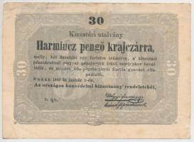 1849. 30kr "Kossuth bankó" T:III saroknál ragasztásnyom
