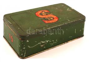 Singer varrógép fém dobozka, kopásnyomokkal, 16x8x5 cm