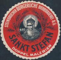 Sankt Stefan Doppel Malzbier, német nyelvű sörcímke (Bp., Grafikai Intézet Rt.), Steinbrucher Bürgerliche Bierbrauerei A. G.