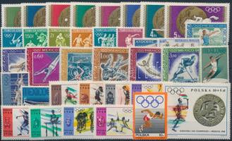 Olympics 1968 12 countries 81 stamps + 3 blocks, Olimpia 1968 motívum tétel 12 klf ország 81 klf bélyeg teljes sorokban + 3 klf blokk 3 stecklapon