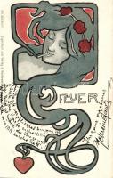 Fleuer / Cigarette smoking lady; Nordwestdeutsches Antiquariat, Bremen; Art Nouveau litho (EK)