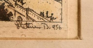 Stettner Béla (1928-1984): Kilátás a várból. Színezett rézkarc, papír, jelzett, üvegezett keretben, ...