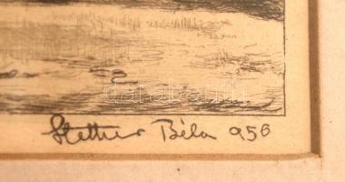 Stettner Béla (1928-1984): Margit híd. Színezett rézkarc, papír, jelzett, üvegezett keretben, 8×13 c...