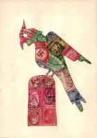 Házi készítésű papagájt ábrázoló bélyeg montázs képeslap / stamp collage postcard