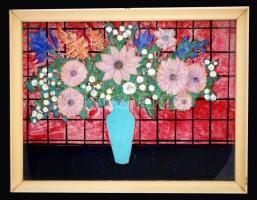 Böhm Lipót (1916-1995): Virágcsendélet. Olaj, farost, jelzett a hátoldalán, üvegezett keretben, 60×80 cm