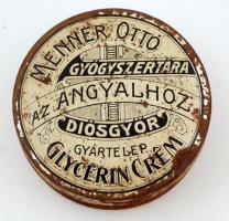 Menner Ottó Gyógyszertára az Angyalhoz, Diósgyőr, Glicerin Crem fémdoboz, 5x2cm