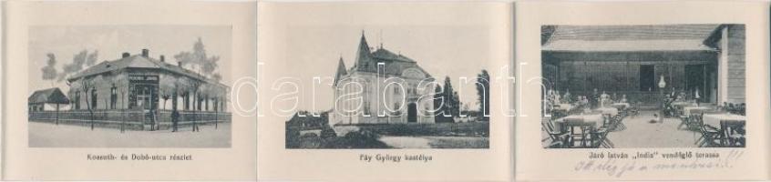 Pécel, Kossuth-szobor, leporellocard (benne vasútállomás, Erdey-nyaraló, Bárczy-villa, Peschek János...