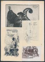 Haranghy Jenő (1894-1951): Ex libris klisék, papír, 4db, vegyes méretben, cca 15,5x9,5cm és 4,5x5,5cm