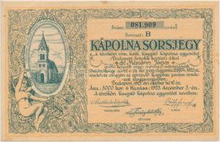 Budapest 1925. "Kápolna sorsjegy" 5000K értékű sorsjegy T:I-
