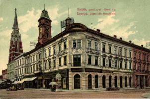 Eszék, Osijek, Esseg; Oberstadt, Hauptplatz / main square, shop of Josef Stungel and Franz Bittner, Commercial bank (EK)