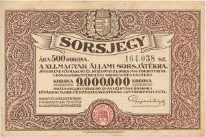 Budapest 1923. "XLI. Magyar Királyi Állami Sorsjáték" 500K értékben, 9.000.000K nyereménnyel T:II hajtatlan, foltok, kis szakadások