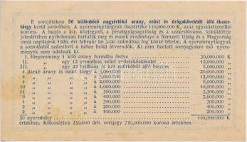 Budapest 1925. "Templomépítési sorsjegy" 3000K értékben tárgysorsjátékra T:I-