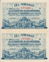 Budapest 1932. Fél-Sorsjegy az 59. Magyar Királyi Állami Sorsjátékra 1,5P értékben, 40.000P nyereménnyel, kettes ívben T:I-