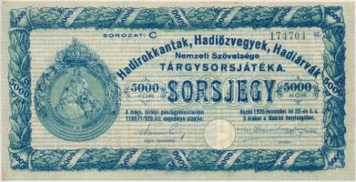 1925. "Hadirokkantak, Hadiözvegyek, Hadiárvák Nemzeti Szövetsége Tárgysorsjátéka" sorsjegy 5000K-ról T:I-