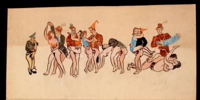 Jelzés nélkül: Táncolók, kinyitható erotikus grafika, vegyes technika, papír, 19,5×39 cm