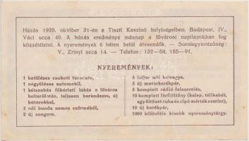 Budapest 1925. "'NYUKOSZ' (Nyugdíjas Katonatisztek Országos Szövetsége) sorsjegy"...