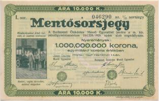 Budapest 1925. "Mentősorsjegy" 1/2 sorsjegy 10.000K értékben bélyegekkel T:I