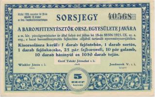 1925. "Baromfitenyésztők Országos Egyesülete" sorsjegy 5000K értékben T:II,II-