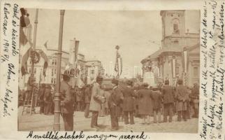 1914 Debrecen, Kossuth-szobor avatása, photo. Az írott szöveg tanúsága szerint az ünnepségen a betegeskedő Kossuth Ferenc helyett gróf Apponyi Albert vett részt