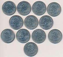 Amerikai Egyesült Államok 1999-2008. 1/4$ Cu-Ni "50 Állam" (12xklf) T:2  USA 1999-2008. 1/4 Dollar Cu-Ni "50 State Quarters" (12xdiff) C:XF