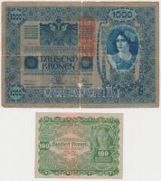1902. 1000K mindkét oldal német, DEUTSCHÖSTERREICH felülbélyegzéssel + Ausztria/Osztrák-Magyar Bank 1922. 100K T:IV,III