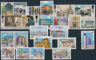 Europa CEPT 11 countries 23 stamps, Europa CEPT motívum tétel 11 klf ország 23 klf bélyeg teljes sorokban, közte összefüggések