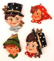 2 pár figurális kerámia falidísz, jelzés nélkül, festett, apró kopásnyomokkal, különböző méretben, összesen 4 db