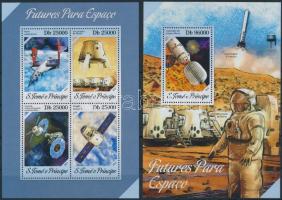 Űrkkkutatás, űrjárművek kisív + blokk, Space research, space vehicles mini sheet + block