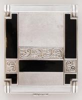 Fekete zománccal díszített ezüst art deco cigarettatárca, jelzett, Ag., br.:134,4gr.,9x7,5cm/ Art Deco silver cigarette case, marked, Ag. 134,4gr, 9x7,5cm..