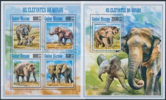 Elephants mini sheet 4 values + block, Elefántok 4é kisív + blokk