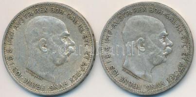 Ausztria 1912. 1K Ag "Ferenc József" (2x) T:2- Austria 1912. 1 Corona Ag "Franz Joseph" (2x) C:VF