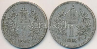 Ausztria 1898. 1K Ag "Ferenc József" (2x) T:2-,3
Austria 1898. 1 Corona Ag "Franz Jo...