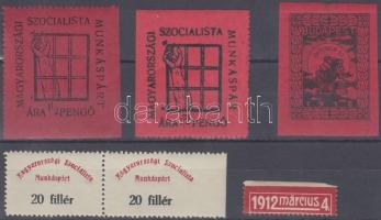 1912-1919 Magyar Szocialista munkáspárt 6 db levélzáró, közte színtévnyomat