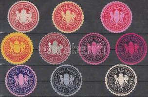 1873 Budapest Székes Főváros Tanácsa 10 db klf pecsétbélyeg