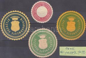 Biharvármegye és Bereg-vármegye 4 db klf pecsétbélyeg