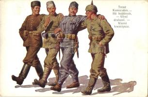 Treue Kameraden. Central Power's four members. WWI propaganda.