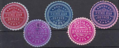 Pápai ügyvédek 5 db klf pecsétbélyeg
