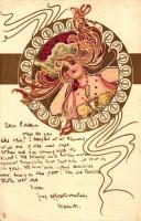 Lady, Raphael Tuck & Sons, Art Postcard Series 2524 V. Eva Daniel, Art Nouveau, litho