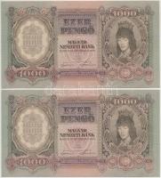 1943. 1000P (2x) sorszámkövetők, nyomdai papírráncokkal T:I